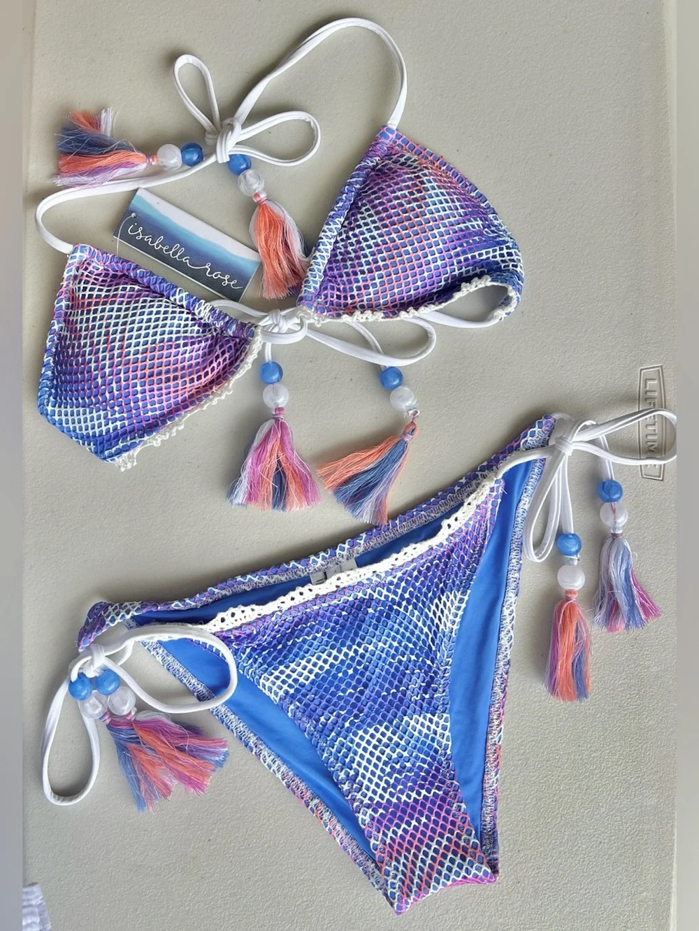 Isabella Rose mesh tassels sliding triangles bikini set size M